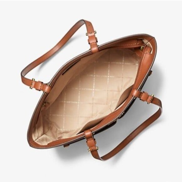 New Michael Kors Jet Set Travel Medium Double Pocket Logo Tote Brown - Picture 3 of 3